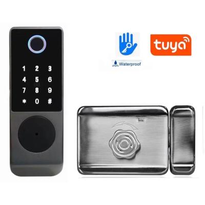 China Aluminum Alloy Smart Rim Lock 60mm Fingerprint Code Door Lock for sale