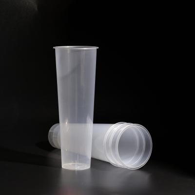 China 1000ML PP Plastic Cup With Flat / Dome Lid For Cold Drinks Boba Tea for sale