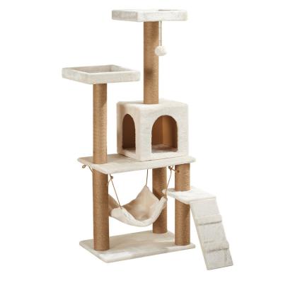 China Sustainable Sisal Wood Plush Tall Cat Scratching Multilayer Cat Tree Tower For Big Cats for sale