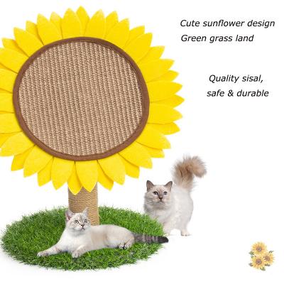 China Kitty Natural Sisal Scratcher Board Cute Interactive Viable Cat Sunflower Scratching Post for sale