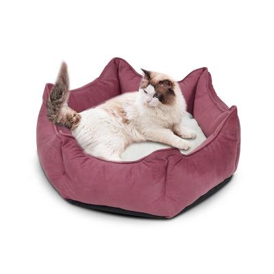 China Material Flower Cat Donut Bed Funny Tufted Cat Beds Viable Ultra Soft Micro Plush PET Gear Crown for sale