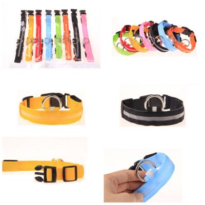 China Adjustable Quick Release LED Puppy Collar Nylon Light Up Dog Collars Glowing Safety Lights Dog Collars for sale