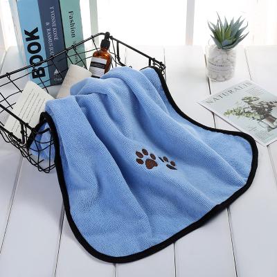 China Large Dog Cat Bath Towel Embroidered Paw Microfiber Quick-Drying Towel Durable Ultra Absorbent Quick Dog For Bathing And Grooming for sale