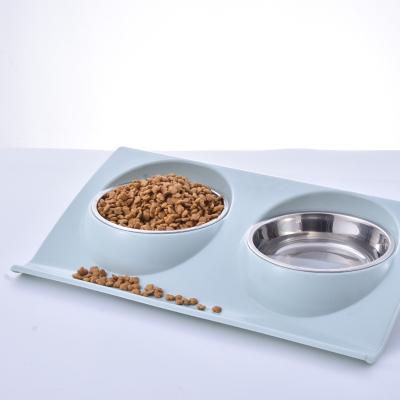 China Dog Feeder No Puddle Raised Pet Raised Bowl With Double Stainless Steel Cat Dog Feeding Bowls for sale