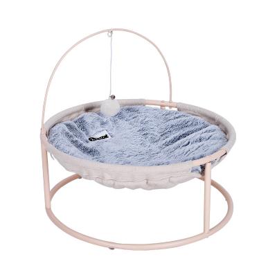 China Stored Foldable PET PRODUCTS Pet Cozy Mesh Elevated Cat Hammock Bed Crib with Plush Ball Toy with Catnip for sale