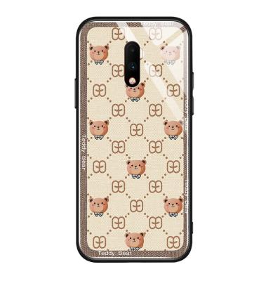 China Shockproof For One Plus7 7 Pro Popular Logo Cartoon Bear Mobile Phone Case Mirror One High End Tempered Glass Cover Device for sale