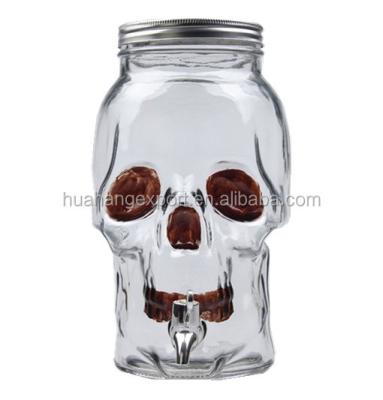 China Viable New Products Skull Shaped Juice / Beverage Used Container For Sale , Glass Jar With Dispenser for sale