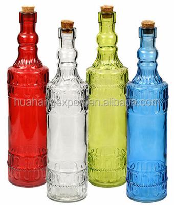 China Beverage Colored Patterned Glass Bottle With Cork Lid for sale