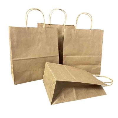 China Recycled Materials Customized Printed Logo Coffee Take Away Drinks Packaging Brown Kraft Paper Bag With Handle for sale