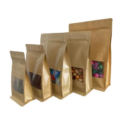 China Recyclable Customized Printed Food Grade Packaging Zipper Brown Kraft Paper Bags for sale