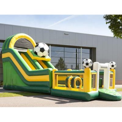 China Waterproof green and yellow inflatable football slide with bouncer. for sale