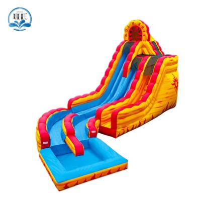 China Kids and Adults Double Lane Waterproof Water Slide with Inflatable Pool Fire n Ice Large Water Slide for sale