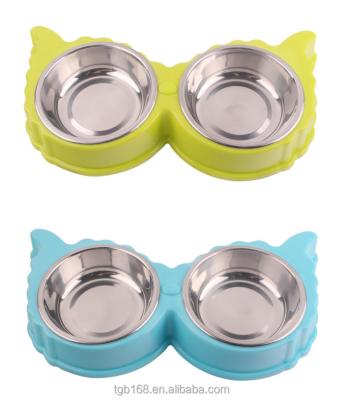 China Double feeder dog sustainable pet bowl stainless steel pet food double bowls for sale