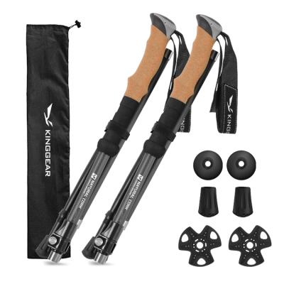 China Folding Cork Carbon Fiber Trekking Poles Collapsible Trekking Poles Foldable 3K Carbon Fiber Increasing Pole Stick with Torsion Stable Location for sale