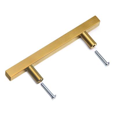 China Modern Gold Brass Cabinet Handles Long Square Furniture Pulls Modern Kitchen Cupboard Wardrobe Chest Drawer Knobs Handles for sale