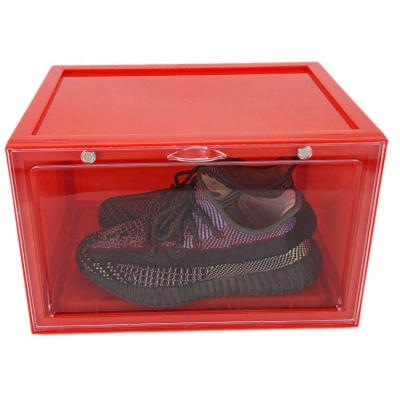 China Factory Wholesale Drop Front Clear Shoe Box Magnetic Acrylic Stackable Shoe Storage Viable for sale