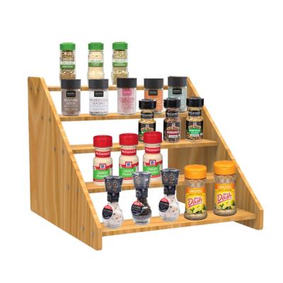 China Sustainable Solid Wood Color 5 Tier Kitchen Countertops Natural Spice Jars Seasoning Rack Spice Rack Organizer for sale