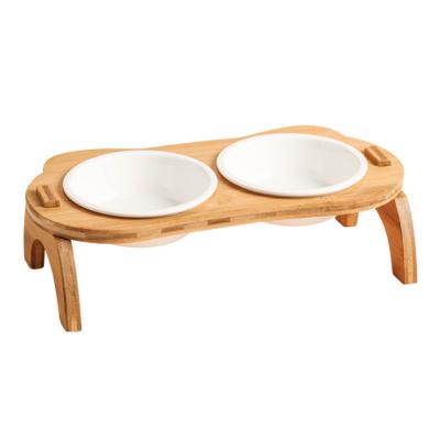 China Durable Wooden Cat Bowl Dog Cat Bowl Feeder Removable Pet Cat Bowl Anti-Rollover Pet Feeder for sale