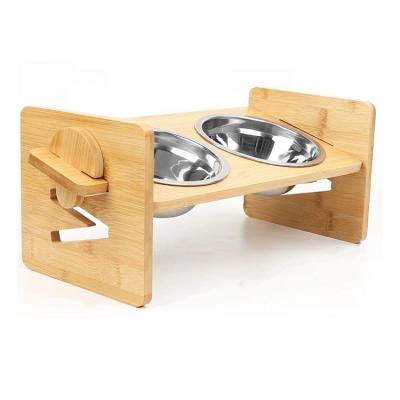 China Sustainable Custom Wholesale Adjustable Bamboo Raised Wooden Pet Feeder Bowl Holder Feeder for sale