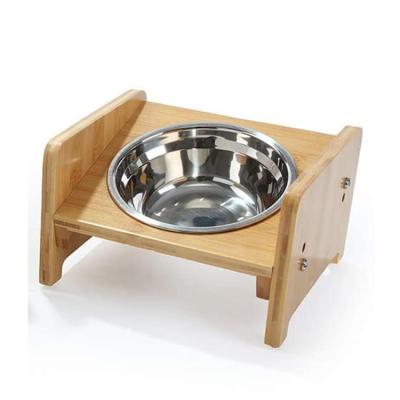 China Sustainable High Quality Modern Bamboo Slanted Dog Cat Pet Food Holder Single High Feeder Cat Water Feeder for sale