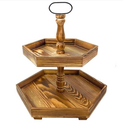 China Eco - Friendly Custom Wood Serving Rack 2 Tier Farmhouse Decor Hexagon Serving Tray for sale