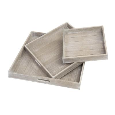 China Wholesale Eco - Friendly Wooden Serving Tray Vintage Style Set Of 3 Square Trays for sale