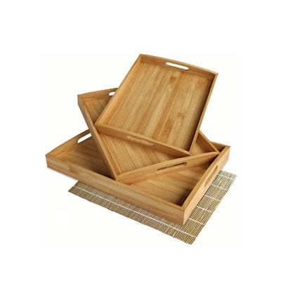 China Wholesale Custom Eco-Friendly Bamboo Home Tray Rectangular Natural Wooden Multiple Set Of 3 Christmas Decorations With Handles for sale