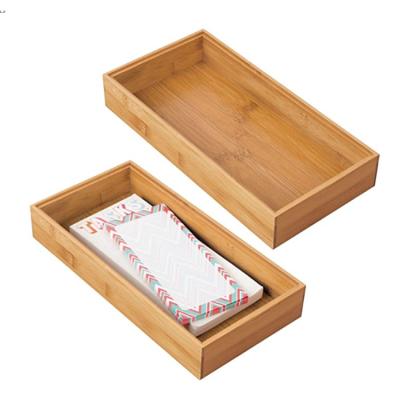 China Factory Direct Eco-Friendly Minimalist Natural Bamboo Set of 2 Christmas Rectangular Stackable Tableware Organizer Desktop Serving Trays for sale