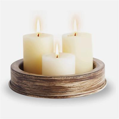 China Eco-friendly Cheap Rustic Black Round Candlestick Universal Christmas Candle Holder Wood Tray Set for sale