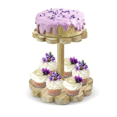 China High Quality Eco-friendly Rustic Tabletop Wooden Christmas 2 Tier Cupcake Dessert Stand Open Food Tray For Christmas for sale