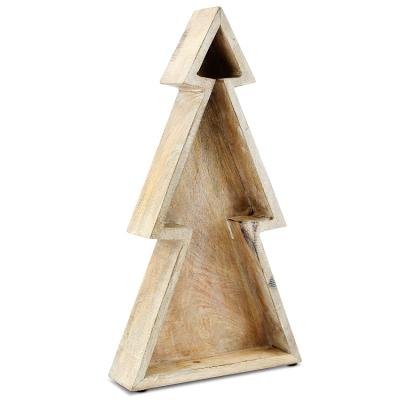 China Eco-Friendly Wholesale Rustic Vintage Bleached Wooden Nested Decorative Christmas Tree Tray 2 Set for sale