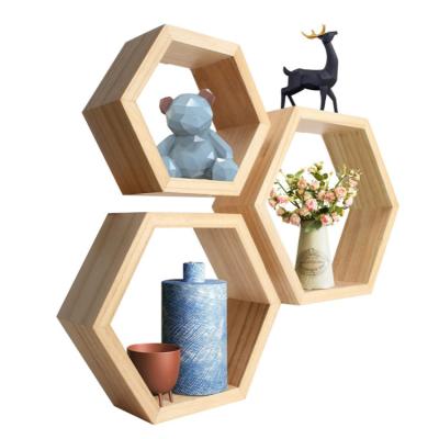 China Custom Hexagonal Style Wall Hanging Storage Boho Color Frame Decoration Floating Shelf for sale