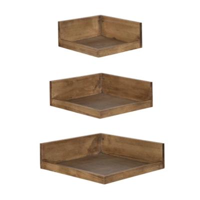 China Wall Mounted Floating Storage 3 Shelf Corner Bathroom Storage Traditional Natural Brown Bedroom for sale