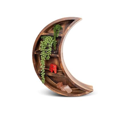 China New Design Custom Color Boho Style Crescent Moon Shelf Wall Decor Wooden Storage Shelves for sale