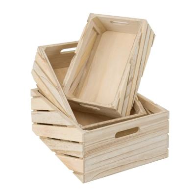 China Factory Stocked Direct Set of 3 Natural Wood Rustic Decor Nesting Storage Crates Home Storage Boxes for sale