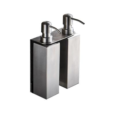 China Single / Double / Three Metal Bottle Brushed Surface Finish SUS304 Stainless Steel Wall Mounted Soap Dispenser For Hotel Bathroom for sale