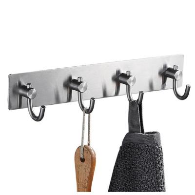 China Durable Metal Coat Hanger 4 Hooks Brushed Ending No SUS 304 Stainless Steel Coat Hook Drilling Wall Mounted Rack for sale