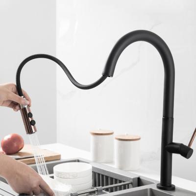 China Sense Faucets Black Kitchen Faucet With Pull Down Sprayer Sink Faucet With Pull Out Sprayer Deck Mount Single Handle Copper Kitchen Faucets for sale