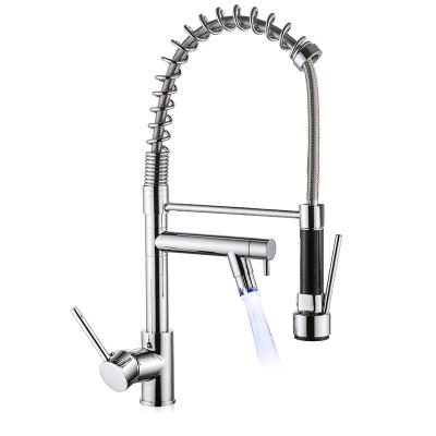 China Thermostatic Faucets Commercial Kitchen Faucet With Sprayer, Double Handle Pull Down Sprayer Kitchen Sink Faucet With LED Light Two Spout for sale