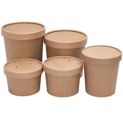 China Salads Kraft Paper Soup Bowl/ Food Container With Lids Disposable Take Away Bowl for sale