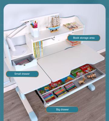 China Adjust Height Children's Study Table Modern Study Desk Table With Shelves Or Computer And Children's Chairs for sale