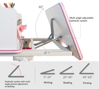 China Modern Iron Frame Writing Child Table Multi Angle Adjustable Hydraulic Small Volume Light Weight Portable Children Bedroom Desk for sale