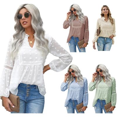 China Breathable Summer Casual Long Sleeve Blouse Tops White Ladies Plus Size Women's Blouse And Shirts for sale