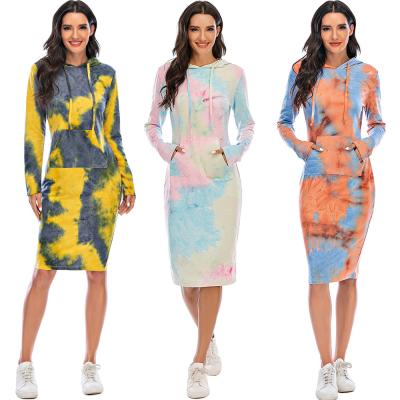 China 2020 New Arrival Fashion Autumn Clothing Breathable Casual Tie Dye Long Sleeve Mini Women Spring Dresses for sale