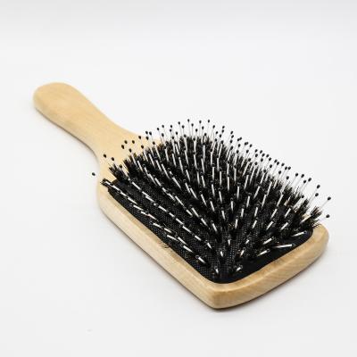 China Cushion Support Customized Paddle Bamboo Hairbrush Can Be Used For Wigs White Nylon Needle Boar Stiffens Hair Brush for sale