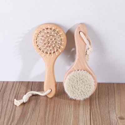 China Natural Baby Hair Brush Around Baby Hair Brush and Wooden Comb Set for Newborn 2pcs Set Baby Wooden Comb for sale