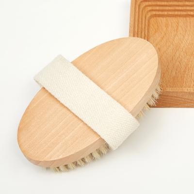 China EXFOLIATING Wet & Dry Bath Brush Wholesale Body Exfoliator Wooden Boar Hair Boar Hair Body Scrub Bath Brush for sale