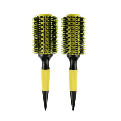 China Barber Brush Hair Extension Tools Wooden Handle Boar Bristle Hair Round Rubber Brush For Hair Stylist for sale