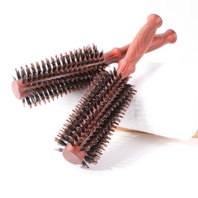 China Nondisposable High Quality Pear Wood Round Brush Nylon Bristle Round Brush Wood Professional Salon Round Brush for sale