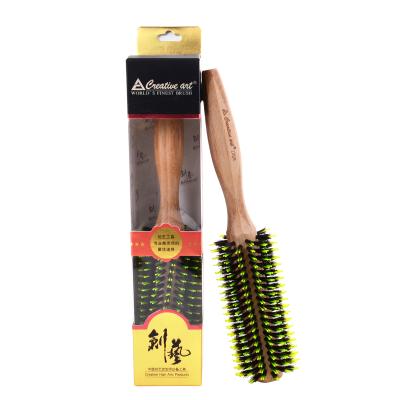 China 2022 Private Logo Nondisposable Hot Selling Natural Boar Stiffen Hair Brush Hair Rolling Brush With Wood With Handle With Box Packing for sale